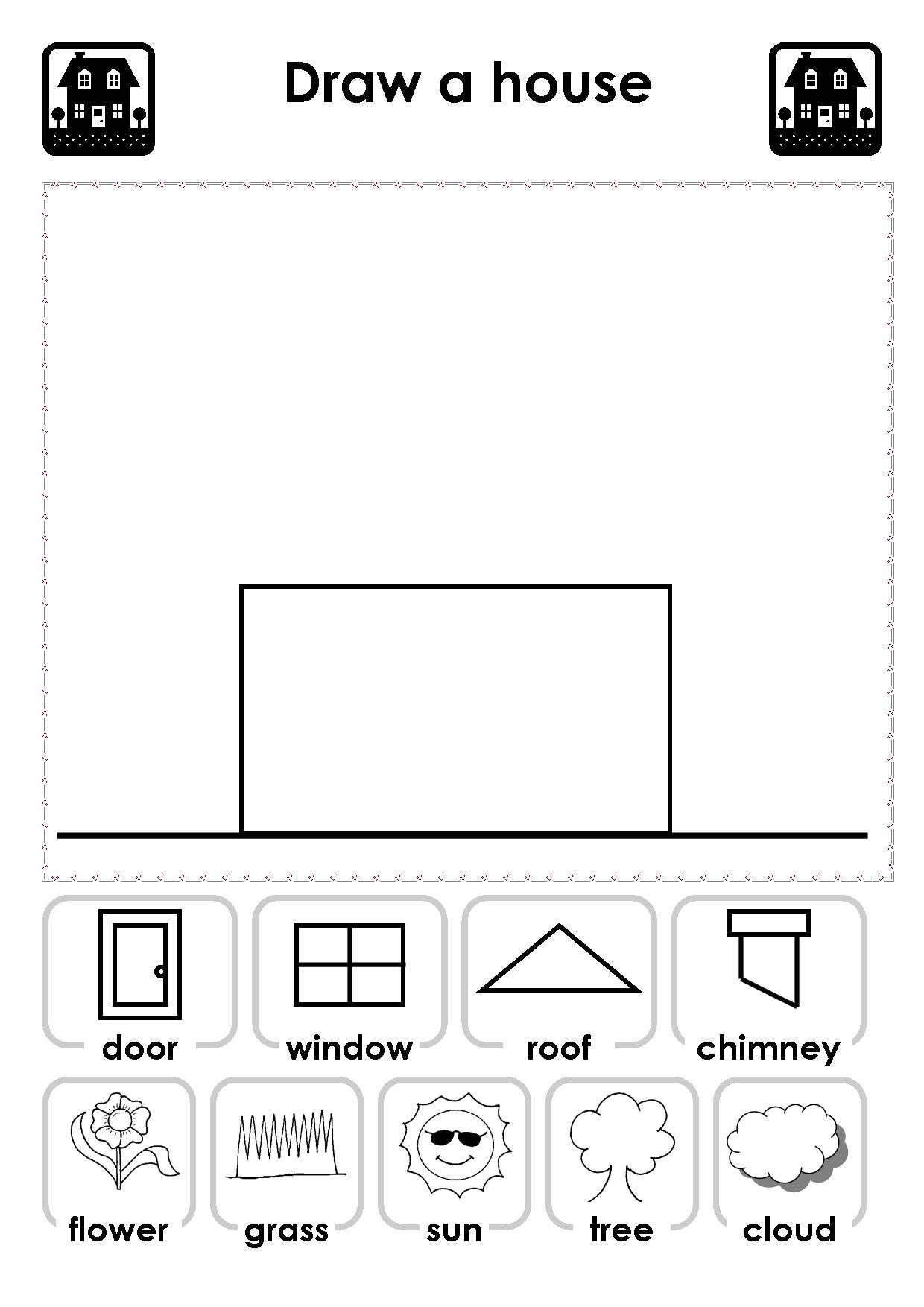 800 New preschool worksheet parts of the house 646 Draw a house Draw a house using matching pictures 