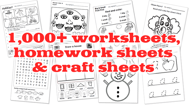 ESL kids worksheets, homework sheets and craft sheets