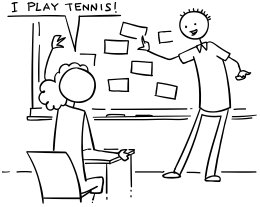Teach structures "What sports do you play?", "I play ~", "I don’t play~"